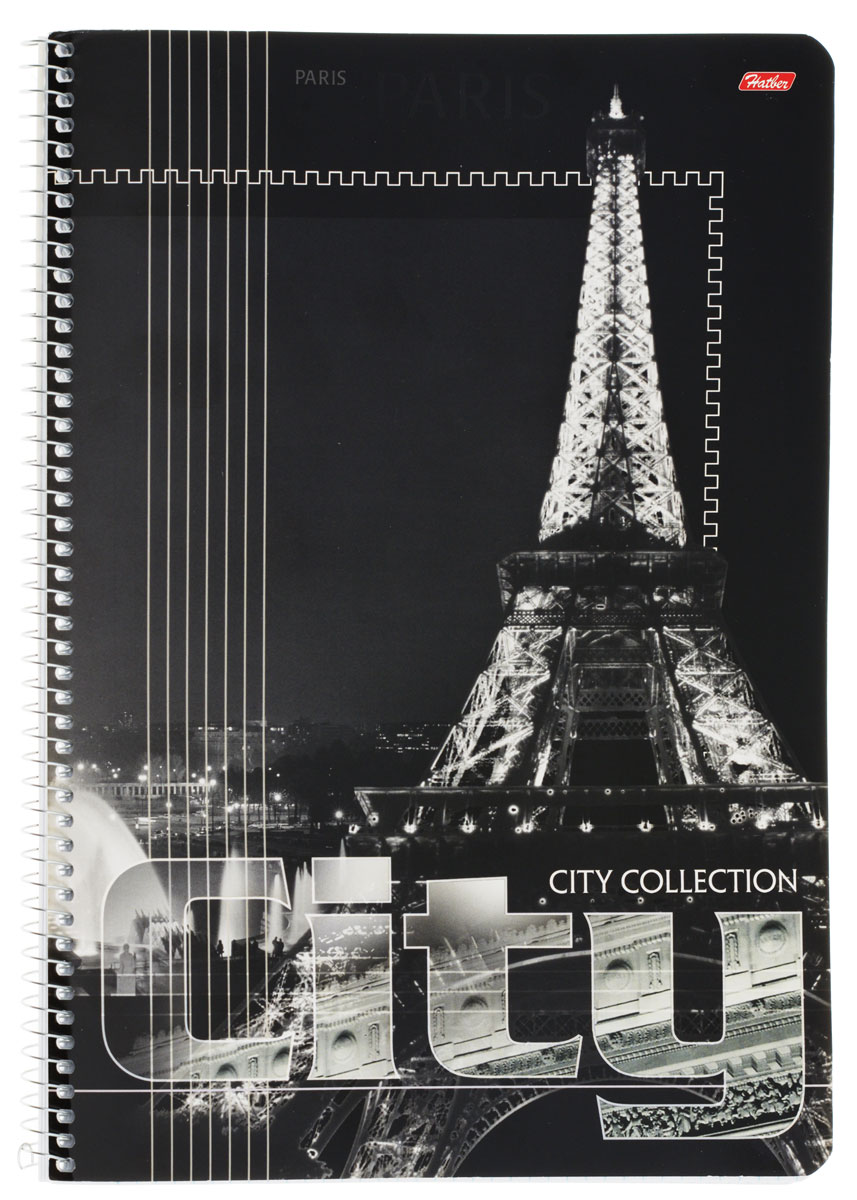 Hatber Тетрадь City Collection Paris 80 листов в клетку80Т4вмB1сп Hatber Тетрадь City Collection Paris 80 листов в клетку80Т4вмB1спТетрадь Hatber City Collection: Paris отлично подойдет для занятий как школьнику старших классов, так и студенту. Стильная обложка в черно-белых тонах с изображением Эйфелевой башни, выполненная из плотного мелованного картона, позволит сохранить тетрадь в аккуратном состоянии на протяжении всего времени использования. Внутренний блок тетради, соединенный спиралью, состоит из 80 листов белой бумаги в голубую клетку без полей.