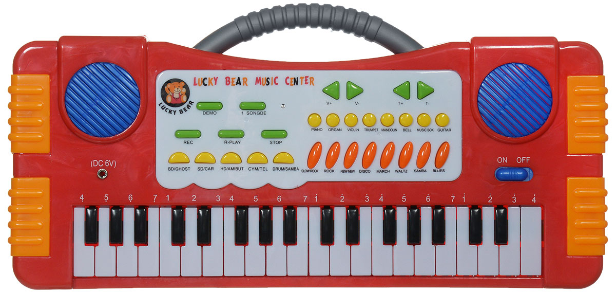 ABtoys Синтезатор DoReMi 37 клавиш цвет красныйD-00019(SD955) ABtoys Синтезатор DoReMi 37 клавиш цвет красныйD-00019(SD955)Синтезатор ABtoys DoReMi обязательно привлечет внимание малыша и доставит ему много удовольствия от часов, посвященных игре с ним. Синтезатор имеет 37 электронных клавиш и множество кнопок, позволяющих добавлять различные звуковые эффекты. Например, при составлении мелодий - менять темп и ритм музыки. При пользовании синтезатором доступно: 8 звуков музыкальных инструментов, 8 темпов ритма, 4 звука электронной барабанной установки, 5 демонстрационных песен, запись и воспроизведение, контроль громкости. С помощью этого синтезатора ребенок сможет развить свои музыкальные способности и дать возможность друзьям и близким насладиться великолепным концертом. Порадуйте своего ребенка таким замечательным подарком! Для работы игрушки необходимо купить 4 батарейки напряжением 1,5V типа АА (не входят в комплект).