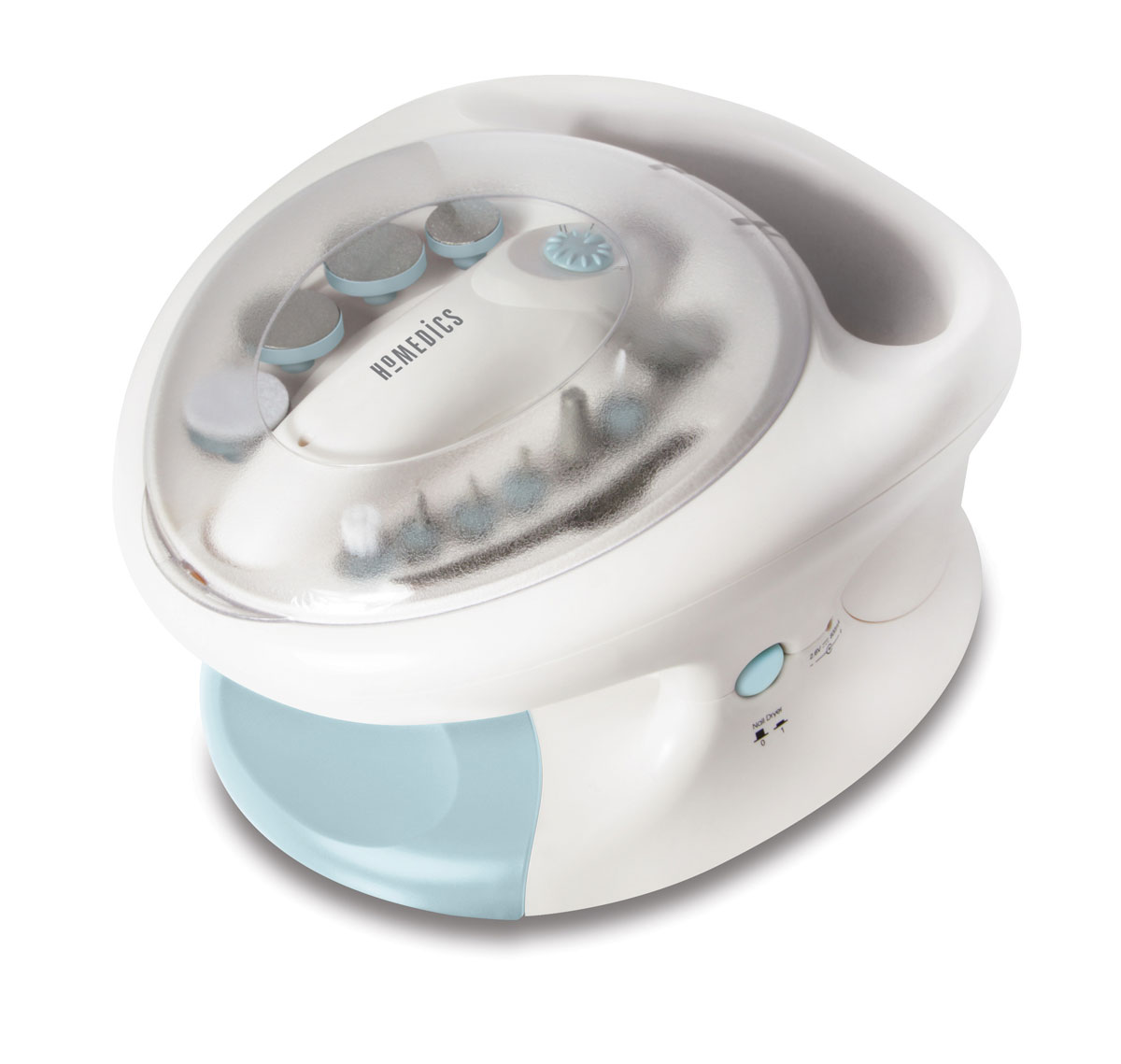 Маникюрно-педикюрный набор HoMedics MAN-3023-EUMAN-3023-EU/MAN-3023A-EU Маникюрно-педикюрный набор HoMedics MAN-3023-EUMAN-3023-EU/MAN-3023A-EUНабор для СПА-маникюра класса ЛЮКС. 12 насадок для маникюра и педикюра: 2 диска для придания формы, 2 насадки для удаления загрубевшей кожи, полировочный диск, 2 насадки с острым концом, насадка с шариком на конце, мелкозернистая конусная насадка, щеточка, насадка для автоматического приподнятия кожи вокруг ногтя и лопаточка.Реверс: правое и левое вращение, 4 скорости. Уникальная функция: встроенный фен для сушки ногтей. Встроенная СПА ванночка для распаривания рук перед сеансом маникюра. Удобный отсек для хранения маникюрных принадлежностей и насадок.