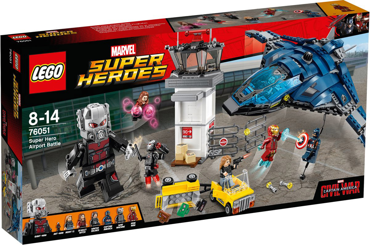 LEGO Super Heroes Конструктор Сражение в аэропорту 7605176051 LEGO Super Heroes Конструктор Сражение в аэропорту 7605176051Объедините силы с Капитаном Америка, Алой ведьмой, Человеком-муравьем и Агентом 13 для того, чтобы помочь Зимнему солдату ускользнуть на потрясающем квинджете. Проникните в диспетчерскую башню через крошечное отверстие с помощью Человека-муравья и взорвите коробки перед башней. Нажмите на рычаг в офисе на втором этаже и взорвите стены. Поднимите чемоданы в воздух, взорвав багажную тележку, а потом превратите Человека-муравья в Великана и сразись с Железным человеком! Сбросьте крылья квинджета, поднимитесь в воздух и начните огонь из пушек. Скиньте Капитану Америка веревку и летите прочь! Набор включает в себя 807 разноцветных пластиковых элементов. Конструктор - это один из самых увлекательных и веселых способов времяпрепровождения. Ребенок сможет часами играть с конструктором, придумывая различные ситуации и истории.