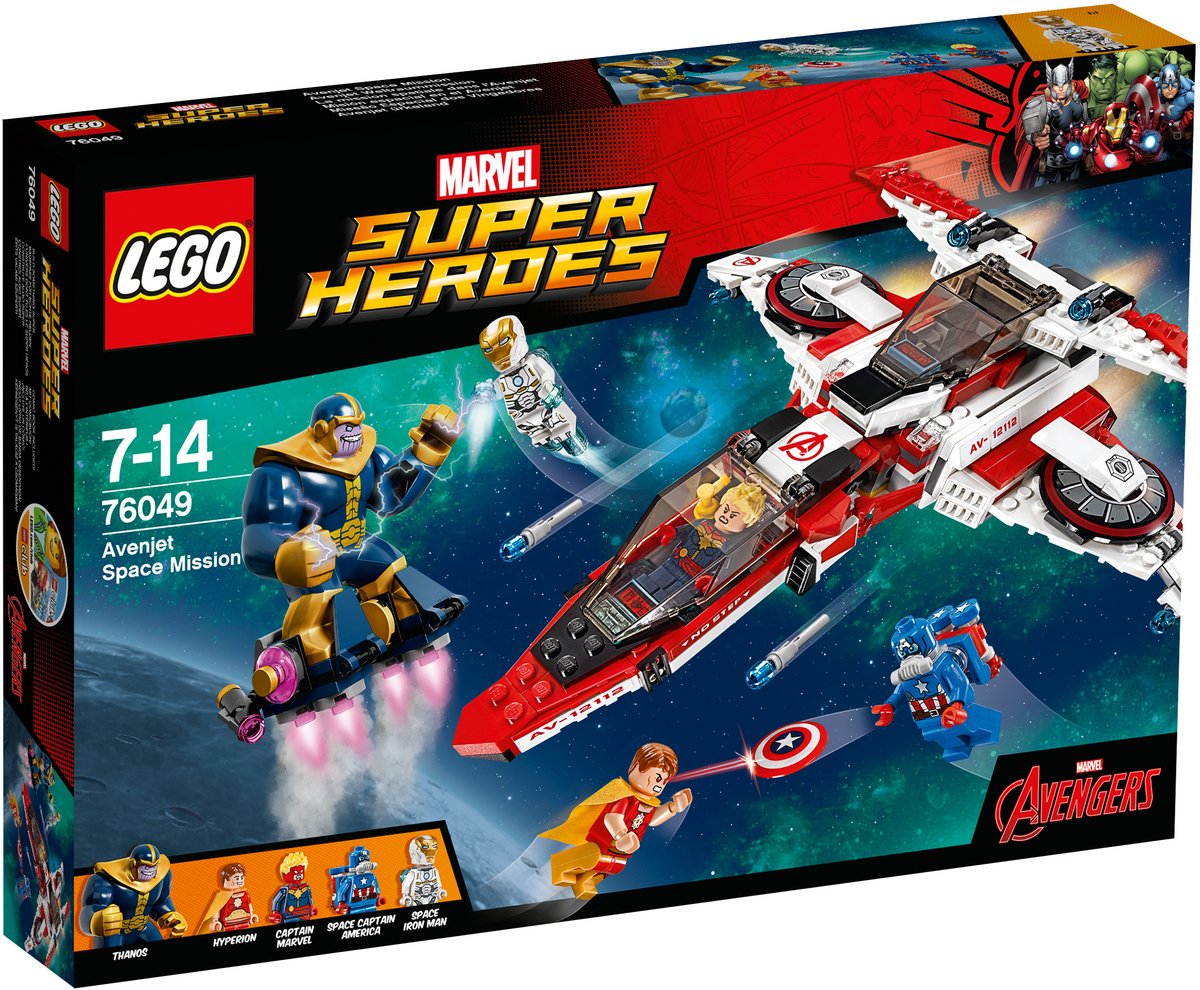 LEGO Super Heroes Конструктор Реактивный самолет Мстителей Космическая миссия 7604976049 LEGO Super Heroes Конструктор Реактивный самолет Мстителей Космическая миссия 7604976049Могучий Танос и Гиперион готовятся напасть на Землю! Помоги Железному человеку, Капитану Марвелу и Капитану Америка остановить их с помощью суперскоростного реактивного самолёта Мстителей. Атакуй манёвренными ракетами, затем выпускай мини-самолет и стреляй из его шутеров. Смогут ли супергерои спасти планету? Конструктор LEGO Super Heroes Реактивный самолет Мстителей: Космическая миссия включает в себя 523 разноцветных пластиковых элемента с четырьмя фигурками. Конструктор - это один из самых увлекательных и веселых способов времяпрепровождения. Ребенок сможет часами играть с конструктором, придумывая различные ситуации и истории.
