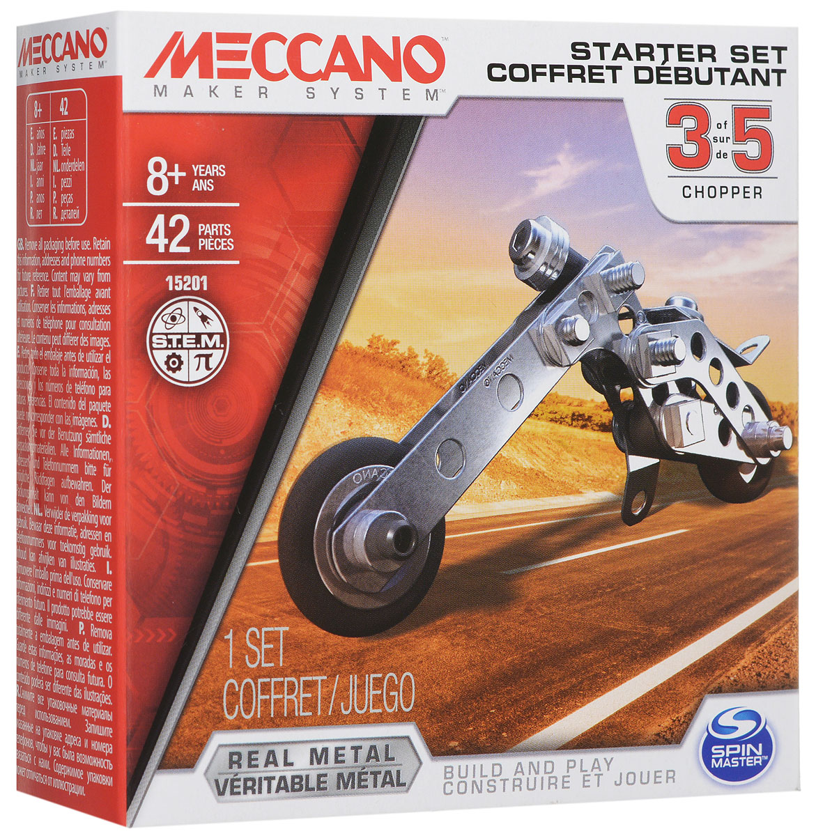 Meccano Конструктор Базовая модель 391783_20070932 Meccano Конструктор Базовая модель 391783_20070932Конструктор Meccano Базовая модель 3 позволит вашему ребенку весело и с пользой провести время. Базовые наборы созданы для ознакомления с принципами сборки конструкторов Meccano. Набор включает в себя 42 элемента из металла, пластика и резины, с помощью которых можно собрать модель в виде мотоцикла. В набор также входят все необходимые для сборки инструменты и схематичная инструкция. Конструктор Meccano Базовая модель 3 поможет ребенку развить мелкую моторику рук, координацию движений и усидчивость.