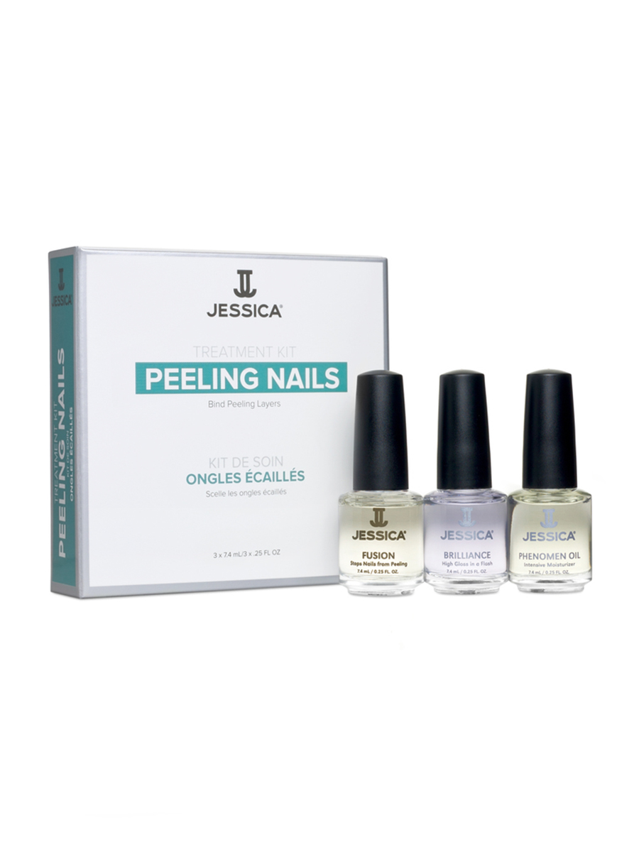 Jessica Набор для слоящихся ногтей Peeling Nail Kit (Mini) (Fusion + Brilliance + Phenomen Oil)MJ 147 Jessica Набор для слоящихся ногтей Peeling Nail Kit (Mini) (Fusion + Brilliance + Phenomen Oil)MJ 147Помощь слоящимся ногтям. Результат - длинные, сильные ногти. Шаг за шагом: 1. FUSION. Каучуковые смолы деликатно сцепляют слои ногтевой пластины, предотвращая дальнейшее расслаивание. Витамины питают ногтевую пластину и способствуют росту здоровых ногтей. Способ применения: наносить на чистый сухой ноготь 8-10 мазками в 2 слоя, тщательно прокрашивая зону под ногтевой пластиной и торец. 2. BRILLIANCE. Придает непревзойденный стойкий блеск и визуальный объем лаковому покрытию. Способствует более быстрому просушиванию маникюра, усиливает сцепление слоев покрытия и защищает ногти от царапин, сколов, повреждений и выцветания. Нанести на поверхность и торец ногтевой пластины 8-10 мазками. Для обновления маникюра, наносите 1 слой каждые 3-4 дня. 3. PHENOMEN OIL. Средство содержит миндальное, рисовое и заживляющее масло жожоба. Использовать ежедневно.