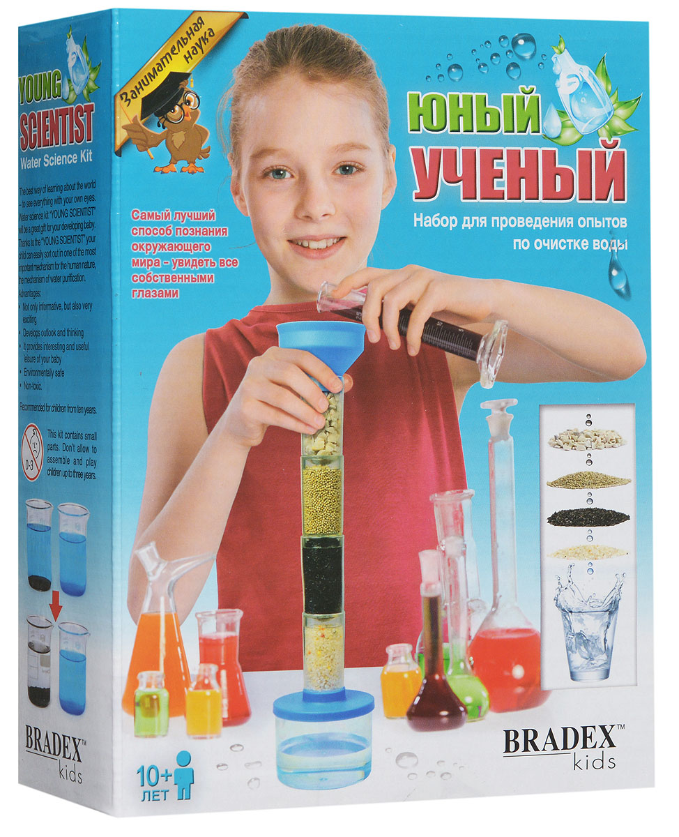 Bradex Набор для проведения опытов по очистке воды Юный ученыйDE 0120 Bradex Набор для проведения опытов по очистке воды Юный ученыйDE 0120Самый лучший способ познания окружающего мира – увидеть все собственными глазами. Набор для проведения опытов по очистке воды Юный ученый станет отличным развивающим подарком для вашего ребенка. Благодаря набору ваше чадо с легкостью разберется в одном из важнейших для человека механизме природы - механизме очистки воды. Преимущества набора: не только познавательно, но и очень увлекательно; развивает кругозор и мышление; обеспечивает интересно и полезно проведенный досуг вашего ребенка. В наборе имеется все необходимое для проведения данного опыта. Биологическая очистка воды - один из видов медленной фильтрации, который не требует использования химических реактивов. В настоящее время этот метод активно изучается людьми. Очистка и подготовка питьевой воды это большая и трудоемкая работа.