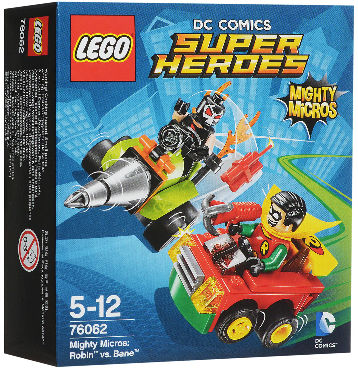LEGO Super Heroes Конструктор Робин против Бэйна 7606276062 LEGO Super Heroes Конструктор Робин против Бэйна 7606276062Бэйн пробурил дыру в земле и швыряет динамит в машину Робина. Подъезжайте на высокой скорости прямиком к буровой установке Бэйна и направляйте ружье Робина на злодея! Набор включает в себя 77 разноцветных пластиковых элементов. Конструктор станет замечательным сюрпризом вашему ребенку, который будет способствовать развитию мелкой моторики рук, внимательности, усидчивости и мышления. Играя с конструктором, ребенок научится собирать детали по образцу, проводить время с пользой и удовольствием.