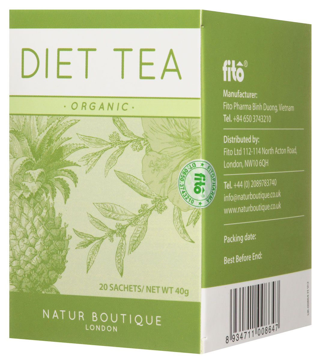 Natur Boutique Diet Organic Tea органический чай диетический, 20 пакетиков251 Natur Boutique Diet Organic Tea органический чай диетический, 20 пакетиков251Зеленый чай Natur Boutique Diet Organic Tea помогает похудеть за счет ускорения обмена веществ, регулирования уровня глюкозы, снижения аппетита и улучшения сжигания жиров. Ортосифон имеет мягкое калийсберегающее мочегонное действие, и, таким образом, способствует безопасному похудению. Ананас, благодаря содержанию бромелайна, ускоряет обмен веществ, выводит из организма токсины, делает мочегонное и противовоспалительное действие. Гибискус (каркаде) обладает антиоксидантным, мягким мочегонным и слабительным действием, а также укрепляет сосуды и нормализует пищеварение. Состав: органический зеленый чай, трава органического ортосифона, плоды органического ананаса, цветы органического гибискуса. Органический чай на основе зеленого чая, ортосифона, ананаса и гибискуса удивит приятным фруктовым вкусом и поможет на пути к стройной фигуре. Все растения, входящие в состав чая, выращены без использования синтетических пестицидов и минеральных удобрений на лучших плантациях...