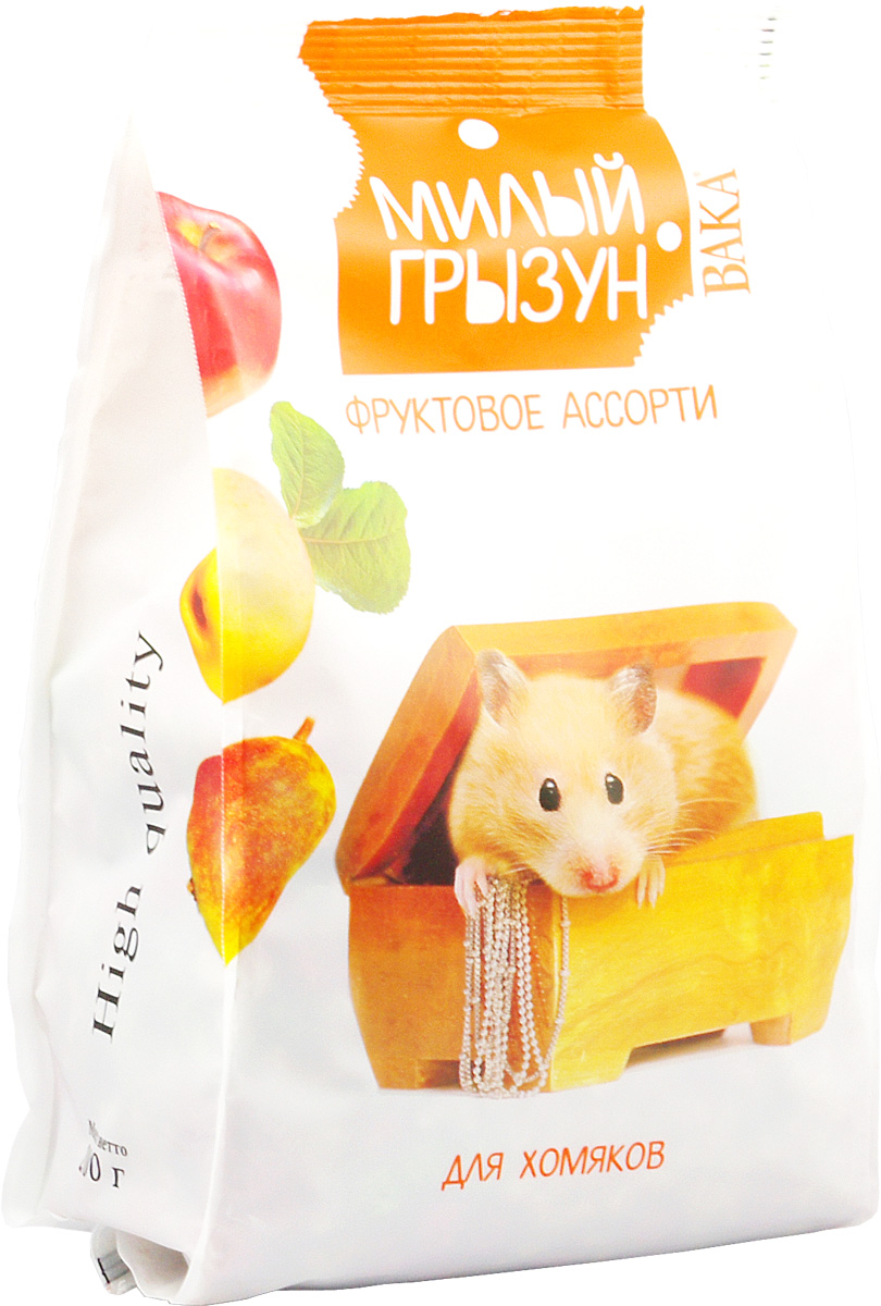 Корм сухой Вака Милый грызун, для хомяков, фруктовое ассорти, 200 г70787 Корм сухой Вака Милый грызун, для хомяков, фруктовое ассорти, 200 г70787Сухой корм Вака Милый грызун - полнорационное гранулированное фруктовое ассорти, произведенное на высокотехнологичном оборудовании методом экструзии, при котором гранулы проходят процесс полного обеззараживания. Секрет эффекта гранул состоит в том, что в них все питательные вещества содержатся в нужных соотношениях и количествах, что является самым благоприятным условием для лучшего их усвоения организмом. При кормлении зерновыми смесями ваш питомец зачастую с удовольствием съедает одни компоненты корма и, будучи весьма избирательным, отказывается от других, не менее полезных для его полноценного развития. Гранулированная форма корма Вака Милый грызун позволяет собрать вместе все необходимые компоненты в сбалансированной пропорции, и ваш питомец с удовольствием съест даже те продукты, от которых отказывался ранее. Гранулы съедаются грызуном полностью, и нет необходимости очищать жилище вашего питомца от шелухи и других отходов, которые обычно...