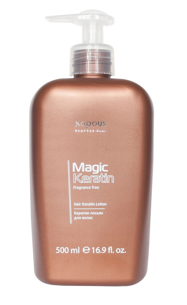 Kapous Кератин лосьон для волос Magic Keratin 500 млKap642 Kapous Кератин лосьон для волос Magic Keratin 500 млKap642Кератин лосьон-препарат специального действия, предназначенный для интенсивного ухода за волосами. Рекомендуется для восстановления волос после окрашивания, обесцвечивания и химической завивки, защиты от негативного воздействия внешней среды, а также в качестве лечения поврежденных волос. Благодаря высокой концентрации кератина, который глубоко проникает в структуру волос, укрепляются ослабленные кератиновые соединения на молекулярном уровне, волосяные луковицы дополнительно снабжаются питательными веществами. Входящий в состав Пантенол оказывает восстанавливающее действие, усиливает блеск, возвращает эластичность, облегчает расчёсывание. Экстракт подсолнуха включает в состав насыщенные жирные кислоты и значительное количество витамина Е, которые разглаживают кутикулу и восстанавливают целостность волос. Гармоничное сочетание природных компонентов в составе лосьона способствует повышению тонуса кожи, волосы становятся крепкими, шелковистыми и послушными.