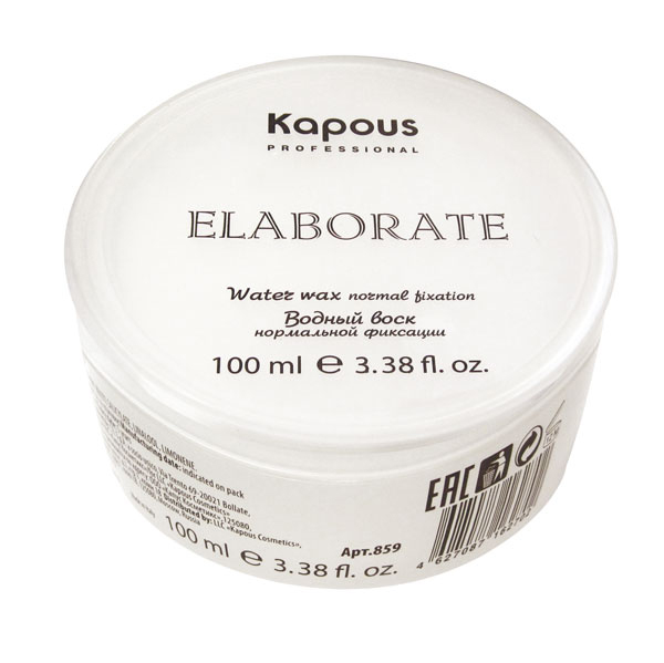 Kapous Professional Водный воск нормальной фиксации Elaborate100 млKap859/910 Kapous Professional Водный воск нормальной фиксации Elaborate100 млKap859/910Моделирующий воск на водной основе - незаменимый элемент для создания креативных укладок с восхитительными эффектами и акцентирования элементов стрижки. Позволяет конструировать любую форму, задавать направление, изменять стиль причёски в течение дня. Обеспечивает незримую пластичную фиксацию и блеск, благодаря специальным полимерам на основе кокосового масла, защищает волосы от внешних факторов.