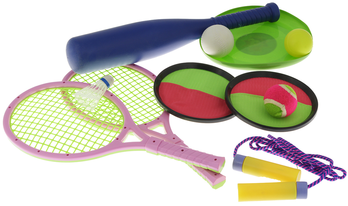 Набор для спорта Sport Set, мультицвет, 11 предметовZY1103 Набор для спорта Sport Set, мультицвет, 11 предметовZY1103Набор для спорта Sport Set прекрасно подойдет для детей, которые любят весело и активно проводить время. В набор входят две ракетки для тенниса и бадминтона, теннисный мяч, волан, скакалка, тарелка фрисби, бейсбольная бита, бейсбольный мяч, две тарелки-ловушки с липучками и мяч. Набор упакован в рюкзачок с двумя текстильными ручками, регулируемыми по длине. Спортивные игры развивают ловкость, силу, глазомер и быстроту реакции. Порадуйте своего непоседу таким замечательным подарком! Уважаемые клиенты! Обращаем ваше внимание на возможные варьирования в цветовом дизайне товара. Поставка осуществляется в зависимости от наличия на складе.