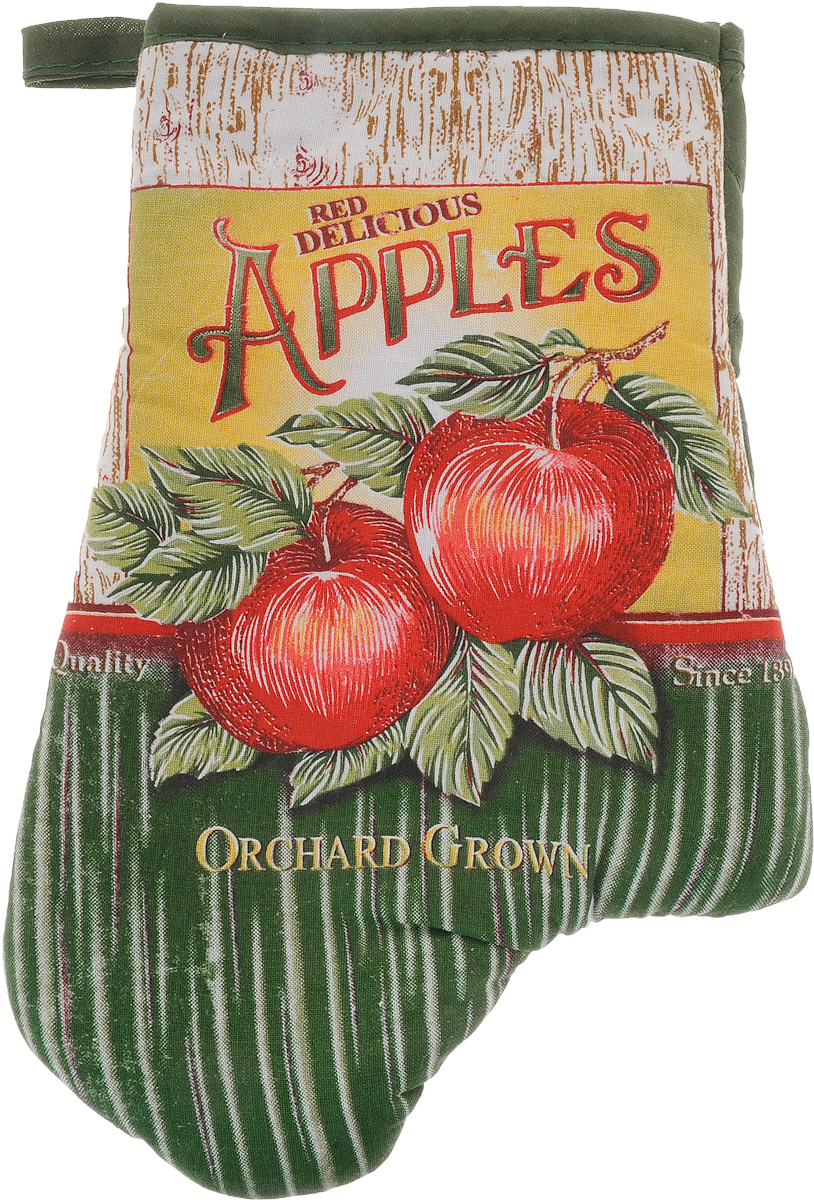 Варежка-прихватка Home Queen Apples, 17 х 27 см57377_зеленый яблоки Варежка-прихватка Home Queen Apples, 17 х 27 см57377_зеленый яблокиВарежка-прихватка Home Queen Apples - незаменимый помощник на любой кухне. Варежка выполнена из натурального 100% хлопка и оформлена красивым рисунком в виде яблок с лицевой стороны. Задняя сторона простегана, что позволяет наполнителю не скатываться со временем. Варежка мягкая, удобная и практичная. С ее помощью можно доставать горячие противни из духовки, она защитит ваши руки и предотвратит появление ожогов. Красочный дизайн позволит красиво дополнить интерьер кухни. С помощью петельки варежку можно подвесить на крючок.