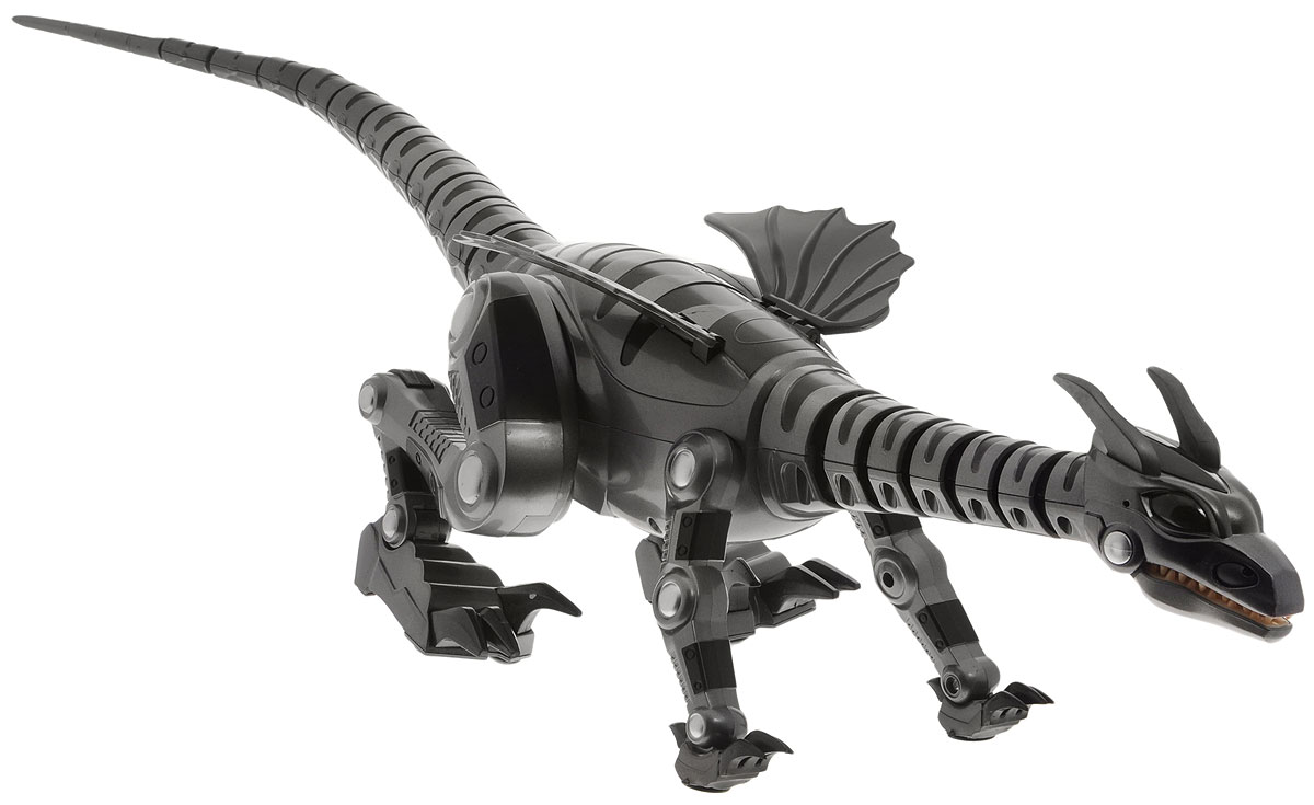 Junfa Toys Игрушка на радиоуправлении Дракон цвет стальной28109jab_стальной Junfa Toys Игрушка на радиоуправлении Дракон цвет стальной28109jab_стальнойИгрушка на радиоуправлении Junfa Toys Дракон обязательно привлечет к себе внимание вашего ребенка. Огнедышащий дракон имеет реалистичную походку рептилии, переключается между прогулочным шагом на 4 лапах и бегом. Умеет прыгать и атаковать. Используя встроенные сенсоры, робот сканирует окружающую обстановку, огибает препятствия. Если дракон услышит шум, он превратится в грозного хищника. Поместите в поле зрения дракона любой предмет, он издаст звук и начнет двигаться. Издайте какой-либо звук, дракон пойдет на ваш голос. Кнопка включения находится под животом дракона. Нажмите на нее, игрушка начнет двигаться, затем потанцует, после чего замрет, и будет ожидать команды. У дракона два основных режима Голоден и Накормлен. Когда дракон Голоден, он ведет себя активно и агрессивно. Нажав кнопку Feed на пульте дистанционного управления, вы Накормите дракона. Накормленный дракон впадает в Спящее состояние. Робот имеет 27 функций, включая регулировку...