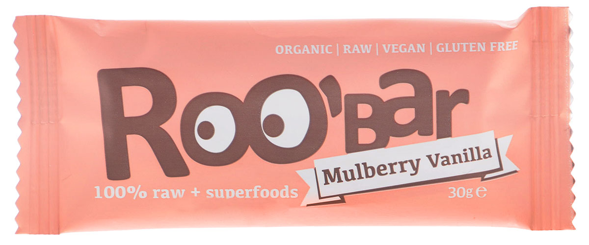 ROOBAR Mulberry & Vanilla Organic батончик, 30 г165 ROOBAR Mulberry & Vanilla Organic батончик, 30 г165Энергетический батончик ROOBAR Mulberry & Vanilla Organic со вкусом фиников, ягод шелковицы, орехов кешью и ванили — бурбон. Здоровая пища может быть вкусной. Этот продукт содержит только натуральные фруктовые сахара.