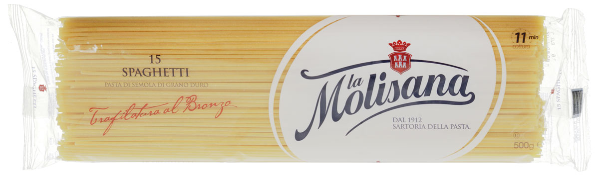 La Molisana Spaghetti спагетти, 500 г0190002 La Molisana Spaghetti спагетти, 500 г0190002Спагетти La Molisana Spaghetti сделаны из муки твердых сортов, содержащей чуть меньшее количество клейковины, чем обыкновенная мука. Она хорошо поглощает воду, макароны из нее при варке увеличиваются и не развариваются.