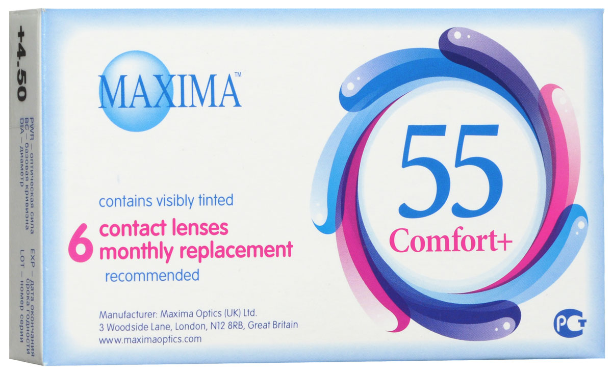 Maxima контактные линзы 55 Comfort Plus (6шт / 8.6 / +4.50)7704 Maxima контактные линзы 55 Comfort Plus (6шт / 8.6 / +4.50)7704MAXIMA 55 Comfort+ (6 блистеров) разработанные английской компанией Maxima Optics — это лизны ежемесяцной замены, имеющие асферический дизайн и изготовленные из биосовместимого материала. Эти контактные линзы разработанны специально для людей имеющих не большую степень астигматисма, а так же желающих ощущать чувство полного комфорта в течении целого дня. Асферическая поверхность контактной линзы помогает формировать более контрастное и четкое изображение. В Maxima 55 COMFORT+ все лучи, в том числе и проходящие через периферию, собираются вместе, тем самым минимизируя оптические искажения. Другим достоинством этих линз является материал из которого они изготовленны. Контактные линзы Maxima 55 COMFORT+ обладают низким уровнем образования отложений, превосходно удерживают воду и отлично пропускают кислород к роговице глаза. Все это стало возможно благодаря совершенно новому биосовместимому материалу, благодаря ему ношение контактных линз стало еще более удобным и комфортым. ...