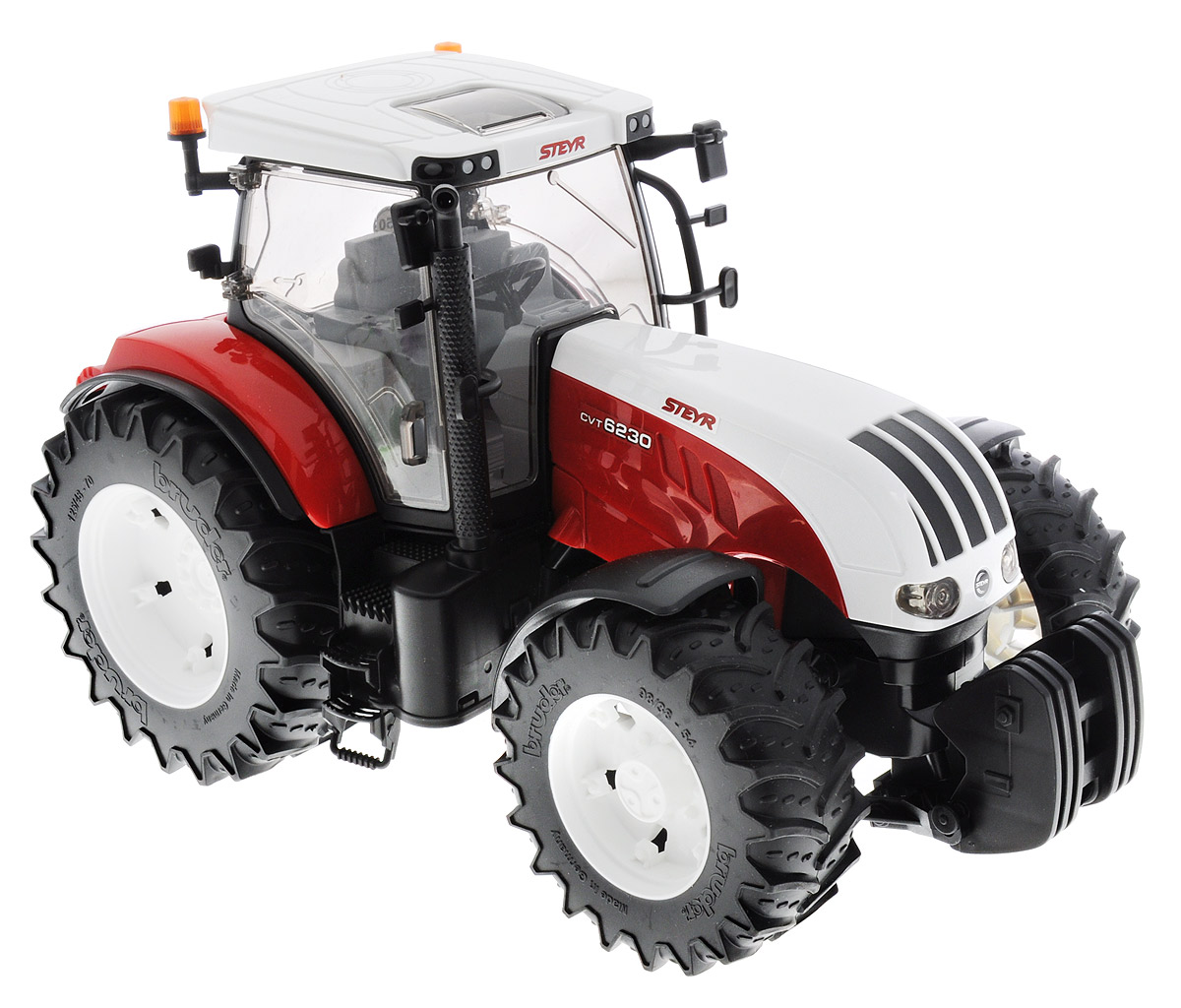 Bruder Трактор Steyr CVT 623003-090 Bruder Трактор Steyr CVT 623003-090Трактор Bruder Steyr CVT 6230 станет замечательным подарком для вашего ребенка. Трактор отличается качественной проработкой всех деталей и высокой реалистичностью, ваш ребенок в увлекательной форме познакомится с особенностями работы дорожно-строительной техники и откроет для себя множество новых профессий. Кабина трактора застеклена прозрачным пластиком, оборудована рулем, поворачивающим колеса, креслом и декоративными рычагами управления. Капот открывается, предоставляя доступ к мотору. Крупные колеса трактора резиновые с протекторами, что обеспечивает тихий ход машины и сохранность напольного покрытия. Игра с такой техникой развивает у ребенка логическое мышление и воображение, мелкую моторику, зрительное восприятие и память.
