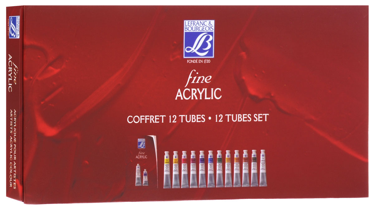 Краски акриловые Lefranc & Bourgeois Fine, 20 мл, 12 цветовLF236155 Краски акриловые Lefranc & Bourgeois Fine, 20 мл, 12 цветовLF236155Акриловые краски Lefranc & Bourgeois Fine предназначены для декоративно-оформительских работ и прикладного творчества. Они наносятся на бумагу, холст, дерево, стекло, металл, пластик, кожу, ткань, керамику, пластилин, глину и используются для создания коллажей, как цветной клей и фон-основа для аппликаций. Палитра красок включает в себя 12 разных оттенков. В набор входят 12 туб с красками разных цветов по 20 мл, которые упакованы в картонную коробку.