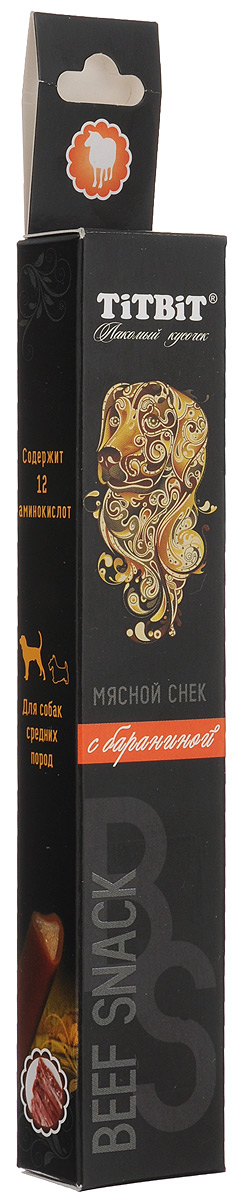 Лакомство для средних собак Titbit, мясной снек с бараниной4463 Лакомство для средних собак Titbit, мясной снек с бараниной4463Мясной снек Titbit с бараниной - это вкусное и полезное лакомство для собак. Натуральная мясная начинка придает снеку непревзойденный вкус и аромат, а благодаря специально разработанной текстуре, снек эффективно удаляет мягкий зубной налет. Состав: Рис, мясо и субпродукты (минимум 40% из которых 60% баранина), клетчатка, лецитин, яичный белок, минеральный комплекс, натуральные ароматизаторы, натуральный краситель. Пищевая ценность в 100 г: белки - 10 г, жиры - 2 г, зола - 2 г, клетчатка - 2 г, влага - 12 г. Энергетическая ценность в 100 г продукта: 318 ккал. Хранить при температуре от 4° С до 25° С и относительной влажности не более 65%. Открытую упаковку хранить не более трех дней. Рекомендуемая норма потребления для собак старше 12 недель - 10% от суточного рациона. Товар сертифицирован.