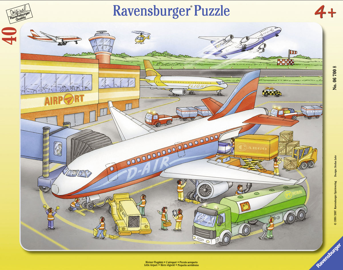Ravensburger Пазл для малышей Маленький аэропорт06700 Ravensburger Пазл для малышей Маленький аэропорт06700Пазл для малышей Ravensburger Маленький аэропорт включает 40 элементов, из которых ваш ребенок сможет собрать яркую картинку с изображением аэропорта. В комплекте предусмотрена рамка, которой малыш может воспользоваться в процессе работы или для того, чтобы повестить готовую картинку на стену. Элементы пазла имеют разный размер; для каждого предусмотрено свое место. Пазлы - прекрасное антистрессовое средство для взрослых и замечательная развивающая игра для детей. Собирание пазла развивает у ребенка мелкую моторику рук, тренирует наблюдательность, логическое мышление, знакомит с окружающим миром, с цветом и разнообразными формами, учит усидчивости и терпению, аккуратности и вниманию. Собирание пазла - прекрасное времяпрепровождение для всей семьи.