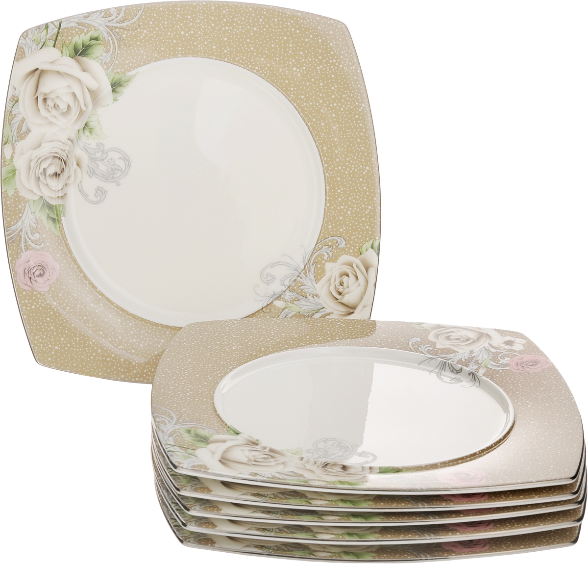 Набор тарелок Family & Friends Florance, 20 х 20 см, 6 штPR7990н Набор тарелок Family & Friends Florance, 20 х 20 см, 6 штPR7990нНабор Family & Friends Florance, выполненный из фарфора, состоит из 6 плоских квадратных тарелок и предназначен для красивой сервировки различных блюд. Изделия украшены цветочным рисунком. Набор сочетает в себе стильный дизайн с максимальной функциональностью. Оригинальность оформления придется по вкусу и ценителям классики, и тем, кто предпочитает утонченность и изящность. Внутренний диаметр тарелки: 14 см. Размер тарелки: 20 х 20 х 1 см.