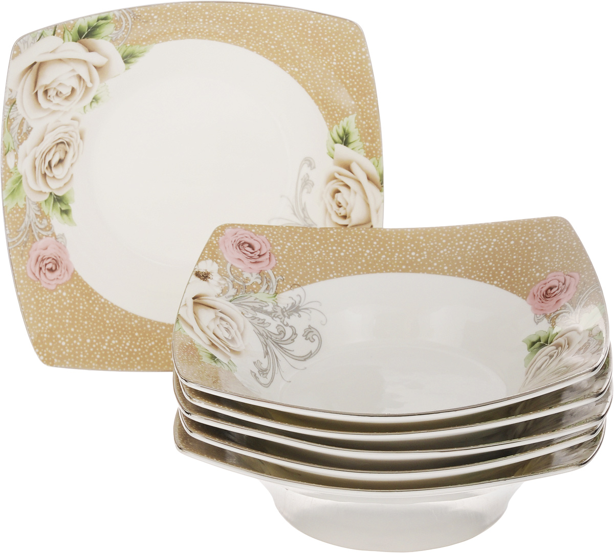 Набор салатников Family & Friends Florance, 17,5 х 17,5 см, 6 штPR7986н Набор салатников Family & Friends Florance, 17,5 х 17,5 см, 6 штPR7986нНабор Family & Friends Florance, выполненный из фарфора, состоит из 6 глубоких квадратных салатников. Изделия украшены цветочным рисунком. Такие салатники прекрасно подходят для сервировки различных закусок, подачи салатов из свежих овощей, фруктов и многого другого. Набор Family & Friends Florance прекрасно оформит праздничный стол и удивит вас изысканным дизайном. Размер салатника: 17,5 х 17,5 х 4,5 см.