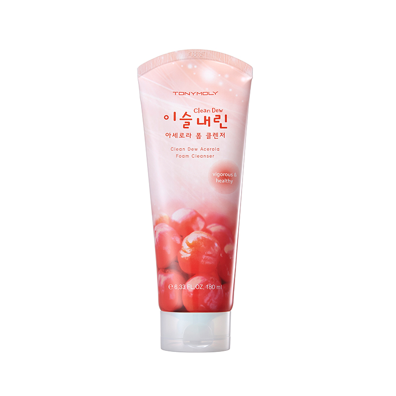 TonyMoly Пенка для умывания с экстрактом ацеролы Clean Dew Acerola Foam Cleanser, 180млSS02013300 TonyMoly Пенка для умывания с экстрактом ацеролы Clean Dew Acerola Foam Cleanser, 180млSS02013300Пенка для умывания эффективно удаляет с поверхности кожи макияж и загрязнений, глубоко очищает поры от скопившегося кожного жира и отшелушивает омертвевшие клетки. Очищенная и обновленная кожа становится ровнее, поры сужаются, а тон лица становится светлым, чистым, сияющим. Активный компонент пенки – экстракт ацеролы. Ацерола или барбадосская вишня – экзотический плод, содержит большое количество витамина С, комплекс минералов и микроэлементов, протеины. Экстракт ацеролы оказывает увлажняю¬щее и стимулирующее действие на кожу, является мощным антиоксидантом, благодаря чему пенка с ацеролой защищает кожу от воздействия свободных радикалов, активизирует клеточный метаболизм. Пенка для умывания с экстрактом ацеролы TONY MOLY Clean Dew Acerola Foam Cleanser ускоряет регенерацию клеток кожи, оказывает стимулирующее и тонизирующее действие, замедляет процессы преждевременного увядания кожи, сохраняет её гладкость, упругость и эластичность. Пенка с экстрактом ацеролы предназначена для ухода...