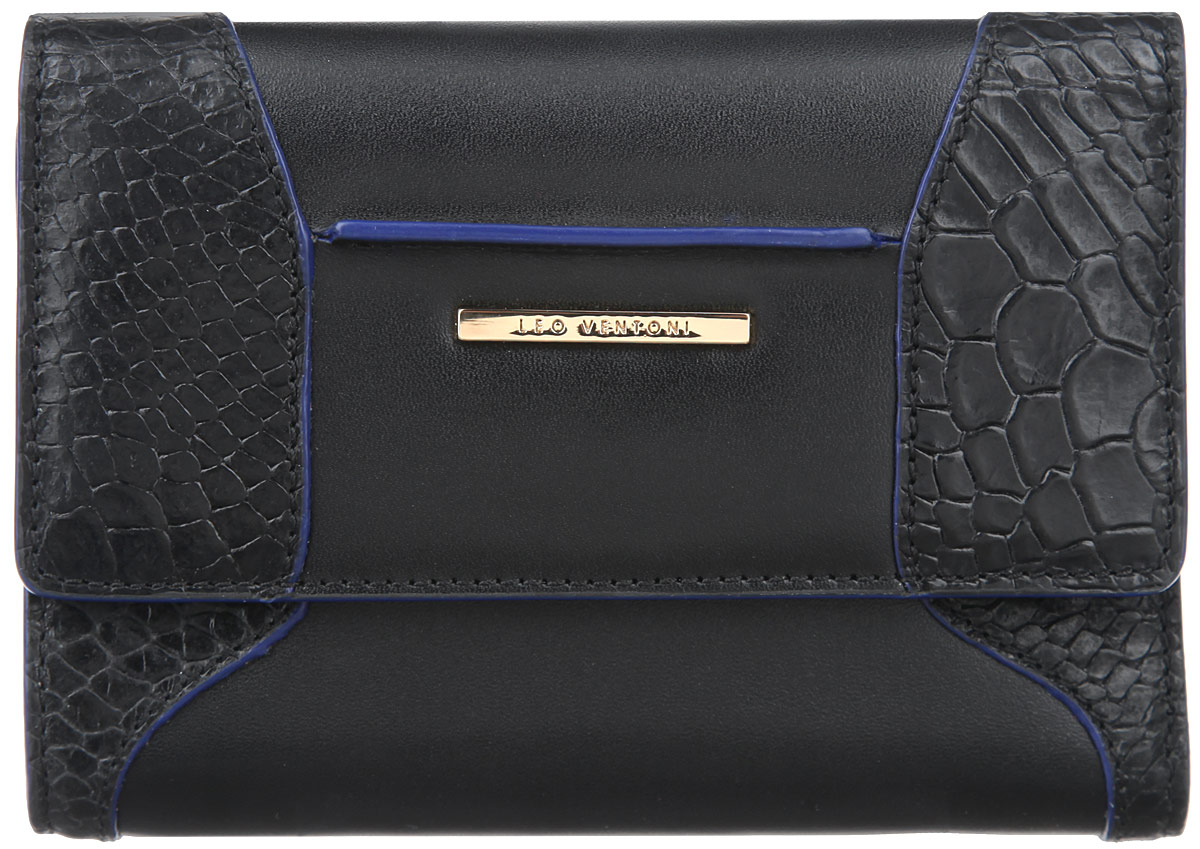 Кошелек женский Leo Ventoni, цвет: черный. L330799L330799 nero Кошелек женский Leo Ventoni, цвет: черный. L330799L330799 neroОригинальный женский кошелек Leo Ventoni, выполненный из натуральной кожи, дополнен вставками с тиснением под рептилию, конгревным тиснением и металлическим элементом с гравировкой бренда. Изделие закрывается клапаном на кнопку. Внутри - три отделения для купюр, одно из которых на пластиковой молнии, четыре кармашка для кредитных карт и визиток, три боковых кармана для мелочей и кармашек с прозрачным пластиковым окошком. Сзади расположен втачный карман на пластиковой молнии для монет. Изделие поставляется в фирменной коробке с логотипом бренда. Стильный кошелек Leo Ventoni станет отличным подарком для человека, ценящего качественные и практичные вещи.