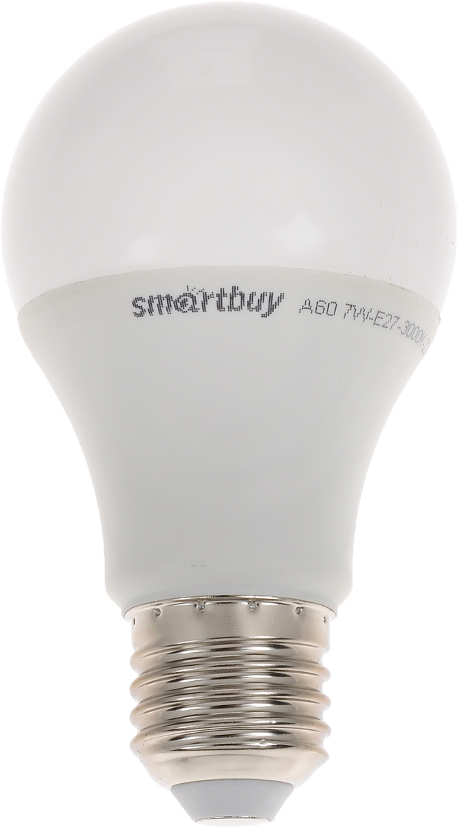 Лампа светодиодная Smartbuy, А60, теплый свет, цоколь Е27, 7 ВтSBL-A60-07-30K-E27-N Лампа светодиодная Smartbuy, А60, теплый свет, цоколь Е27, 7 ВтSBL-A60-07-30K-E27-NСветодиодная лампа Smartbuy - энергосберегающая лампа общего освещения, подходит для замены стандартных ламп накаливания и галогенных. Благодаря своей экономичности, длительному сроку службы и экологичности светодиодные лампы выгодно отличаются от своих предшественников. Колба лампы матовая, грушевидной формы. Идеально подходит к любому светильнику, в котором используются данные типы ламп. В светодиодных лампах серии A60 применяются высокоэффективные светодиоды, обеспечивающие эффективность до 80 лм/Вт. При этом коэффициент цветопередачи ламп обеспечивается на уровне Ra>80. Особенности: - Хорошая цветопередача. - Отсутствие мерцания обеспечивает меньшую утомляемость глаз. - Высокоэффективный драйвер обеспечивает стабильную работу. - Устойчивость к механическому воздействию. - Большой срок службы - 30 000 часов работы. - Широкий рабочий температурный режим от -25° до +45°С. - Не содержит ртуть, экологически безопасна. ...
