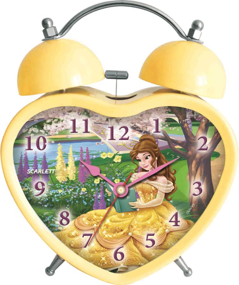 Будильник Scarlett. SC - ACD08PSC - ACD08P Будильник Scarlett. SC - ACD08PSC - ACD08PБудильник Scarlett с надежным кварцевым механизмом - это не только функциональное устройство, но и оригинальный элемент декора, который великолепно впишется в интерьер детской комнаты. Он снабжен четырьмя стрелками: часовой, минутной, секундной и стрелкой завода. Циферблат в форме сердца оформлен изображением прекрасной Белль из диснеевского мультфильма Красавица и Чудовище. Сверху будильника располагается механический звонок, работает до его отключения. Отличительной особенностью этого будильника является то, что он обладает плавным, бесшумным ходом. Будильник работает от 1 батарейки типа АА напряжением 1,5 В (батарейка в комплект не входит). Будильник Scarlett - это надежность, качество и изящность стиля во все времена.