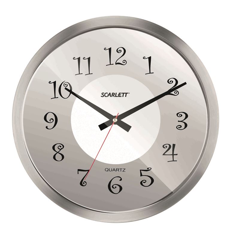 Часы настенные Scarlett, диаметр 30,5 см. SC - WC1004ISC - WC1004I Часы настенные Scarlett, диаметр 30,5 см. SC - WC1004ISC - WC1004IНастенные кварцевые часы Scarlett, изготовленные из пластика, прекрасно впишутся в интерьер вашего дома. Круглые часы имеют три стрелки: часовую, минутную и секундную, циферблат защищен прозрачным пластиком. Часы работают от 1 батарейки типа АА напряжением 1,5 В (батарейка в комплект не входит). Диаметр часов: 30,5 см.