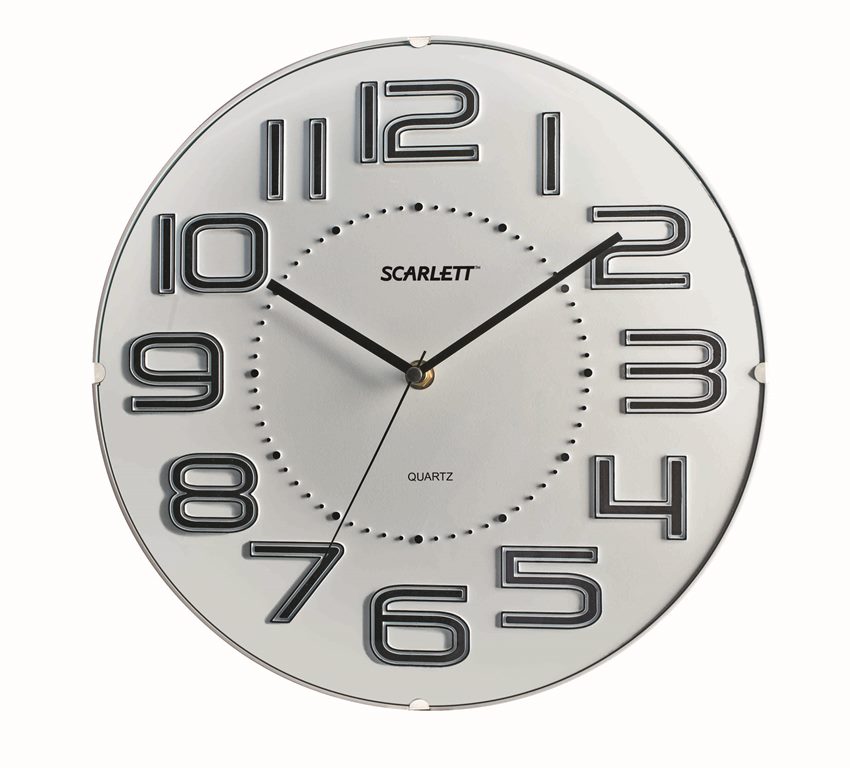 Часы настенные Scarlett, диаметр 32 см. SC - 55OSC - 55O Часы настенные Scarlett, диаметр 32 см. SC - 55OSC - 55OНастенные кварцевые часы Scarlett в классическом дизайне, изготовленные из пластика, прекрасно впишутся в интерьер вашего дома. Круглые часы имеют три стрелки: часовую, минутную и секундную, циферблат защищен прозрачным пластиком. Часы работают от 1 батарейки типа АА напряжением 1,5 В (батарейка в комплект не входит). Диаметр часов: 32 см.