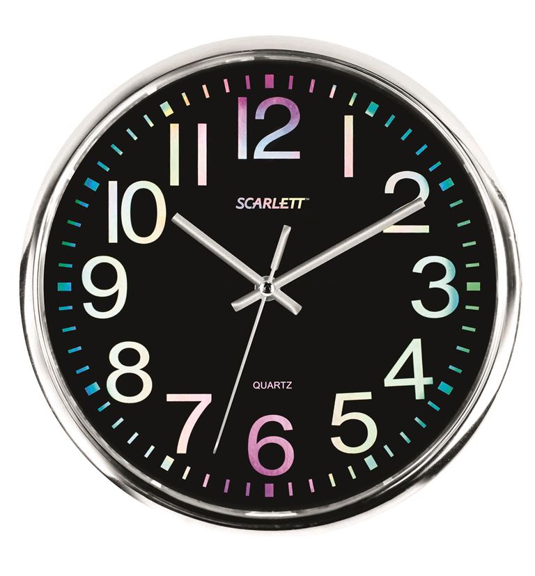 Часы настенные Scarlett, диаметр 30 см. SC - WC1010OSC - WC1010O Часы настенные Scarlett, диаметр 30 см. SC - WC1010OSC - WC1010OНастенные кварцевые часы Scarlett в классическом дизайне, изготовленные из пластика, прекрасно впишутся в интерьер вашего дома. Круглые часы имеют три стрелки: часовую, минутную и секундную, циферблат защищен прозрачным пластиком. Часы работают от 1 батарейки типа АА напряжением 1,5 В (батарейка в комплект не входит). Диаметр часов: 30 см.