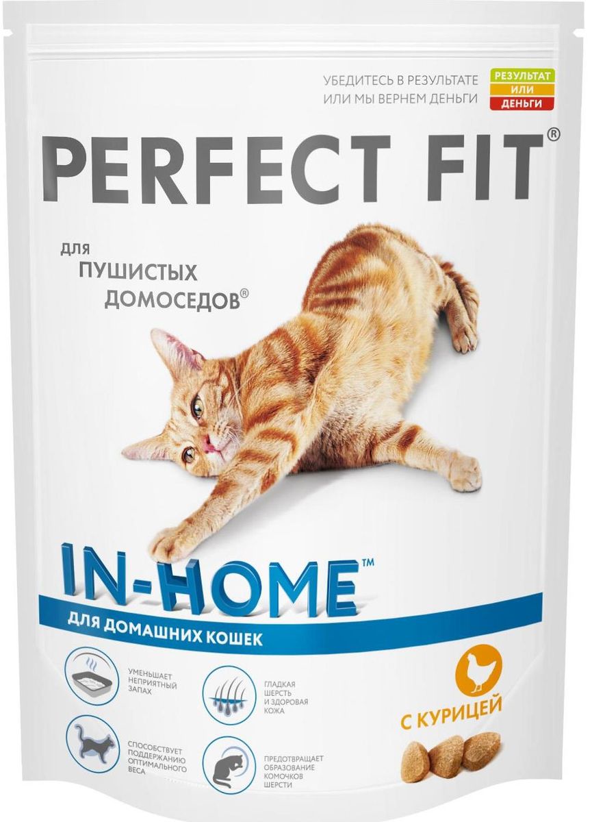 Корм сухой Perfect Fit In-Home для домашних кошек, с курицей, 190 г10187 Корм сухой Perfect Fit In-Home для домашних кошек, с курицей, 190 г10187Сухой корм Perfect Fit In-Home создан специально для поддержания жизненного тонуса и хорошего самочувствия домашних лежебок. Особенности сухого корма Perfect Fit: - содержит натуральную клетчатку, помогающую контролировать образование комочков шерсти в организме кошки; - специальная рецептура позволяет снизить потребление калорий в каждом кормлении; - способствует поддержанию здоровой кожи и блестящей шерсти благодаря содержанию биотина, цинка и омега-6 кислот; - содержит экстракт Юкки Шидигера, помогающий уменьшить запах кошачьего туалета; - не содержит ароматизаторов, красителей и консервантов. Состав: высушенная мука из птицы (включая 22% курицы), кукурузный белок, высушенный животный белок, кукуруза, кукурузная мука, животный жир, рис, целлюлоза, высушенная печень, сухая свекла, дрожжи, хлорид калия, рыбий жир, экстракт юкки. Пищевая ценность в 100 г: белки - 41 г, жиры - 14,5 г, зола - 8 г, клетчатка -...