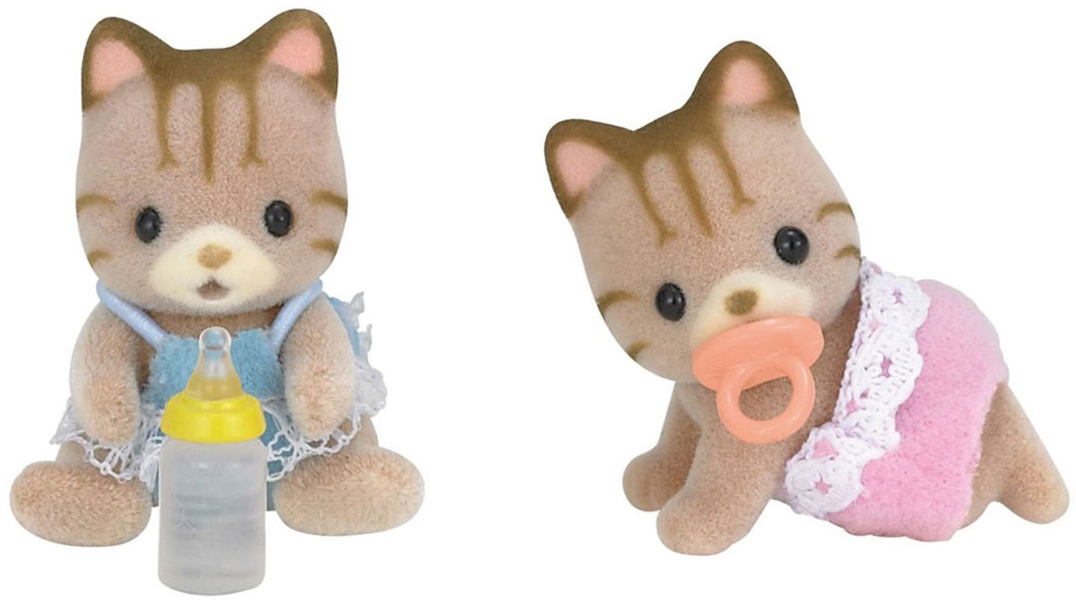 Sylvanian Families Набор фигурок Полосатые котята-двойняшки5188 Sylvanian Families Набор фигурок Полосатые котята-двойняшки5188Набор фигурок Sylvanian Families Полосатые котята-двойняшки не оставит равнодушным ни одного малыша. В комплект входят две фигурки очаровательных полосатых котят, а также бутылочка и пустышка. Зверьки имеют оригинальное исполнение и приятную на ощупь поверхность. Набор фигурок подходит для сюжетно-ролевых игр малыша, развивает мелкую моторику, координацию движения, фантазию, мышление и воображение малыша. Все элементы выполнены с невероятной тщательностью из безопасных материалов. Компания Sylvanian Families была основана в 1985 году, в Японии. Sylvanian Families очень популярна в Европе и Азии и, за долгие годы существования, компания смогла добиться больших успехов. 3 года подряд в Англии бренд Sylvanian Families был признан Игрушкой Года. Сегодня у героев Sylvanian Families есть собственное шоу, полнометражный мультфильм и сеть ресторанов, работающая по всей Японии. Sylvanian Families - это целый мир маленьких жителей,...
