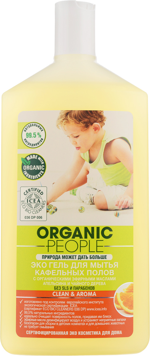 Гель для мытья кафельных полов Organic People Clean & Aroma, 500 мл071-4-1622 Гель для мытья кафельных полов Organic People Clean & Aroma, 500 мл071-4-1622Гель Organic People Clean & Aroma обладает антибактериальным действием и наполняет комнату приятным ароматом. Эффективно устраняет пыль, жир и грязь. Рекомендован к применению в детских комнатах, в местах приготовления пищи, а также если в доме есть животные. В отличие от большинства моющих средств не содержит опасных химических веществ. Гель имеет полностью биоразлагаемую формулу, а также подходит для автономных систем очищения и септиков. В качестве отдушек используются натуральные эфирные масла. Состав: более 30% очищенная вода, 5-15% анионное поверхностно-активное вещество, неионогенное поверхностно-активное вещество, менее 5% поваренная соль, амфотерное поверхностно-активное вещество, бензиловый спирт, бензойная кислота, сорбиновая кислота, глицерин, лимонная кислота, экстракт василька, эфирное масло апельсина, эфирное масло чайного дерева, эфирное масло лимона, эфирное масло розмарина, Cl75120, органические ингредиенты. Товар...