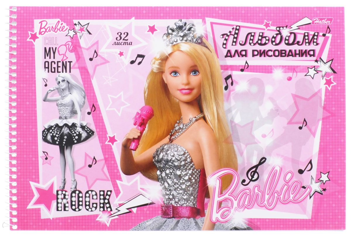 Hatber Альбом для рисования Barbie с микрофоном 32 листа32А4Bсп_14023_микрофон Hatber Альбом для рисования Barbie с микрофоном 32 листа32А4Bсп_14023_микрофонАльбом для рисования Hatber Barbie непременно порадует маленькую художницу и вдохновит ее на творчество. Альбом изготовлен из белоснежной бумаги с яркой обложкой из мелованного картона, оформленной изображением Барби. Внутренний блок состоит из 32 листов, скрепленных металлической спиралью. Высокое качество бумаги позволяет рисовать в альбоме карандашами, фломастерами, акварельными и гуашевыми красками.
