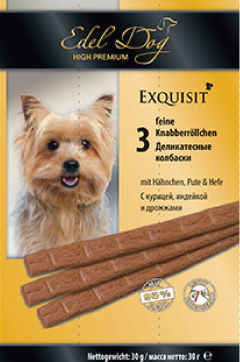 Edel Dog Колбаски - курица, индейка, дрожжи 3 колбаски17502 Edel Dog Колбаски - курица, индейка, дрожжи 3 колбаски17502Вкусное лакомства для поощрения на прогулке и дома. Изготовлено из свежего сырья с добавлением витаминов и минералов. Минеральные вещества: влажность 27,0%, сырой протеин 35,0%, сырой жир 21,0%, сырая зола 9,0%, сырая клетчатка 0,5%. Добавки: антиоксидантами и консервантами ЕГ. Состав: Мясо и мясопродукты (из них как мин 6% курицы и мин.6% индейки, 4% дрожжей), минеральные вещества, сахар.
