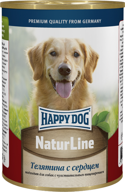 Консервы для собак Happy Dog Natur Line, телятина с сердцем, 400 г71427 Консервы для собак Happy Dog Natur Line, телятина с сердцем, 400 г71427Консервы для собак Happy Dog Natur line - это сбалансированный натуральный мясной рацион для собак. Консервы изготовлены по оригинальной технологии Интерквелл ГмБХ, Германия, из натурального мяса и мясопродуктов. Не содержит сои, искусственных красителей, консервантов и ГМО. Подходят для собак с чувствительным пищеварением. Состав: телятина, сердце, витаминно-минеральный комплекс, растительное масло. Аналитический состав: протеин 11%, жир 4,5%, клетчатка 0,5 %, влажность 80%. Товар сертифицирован.