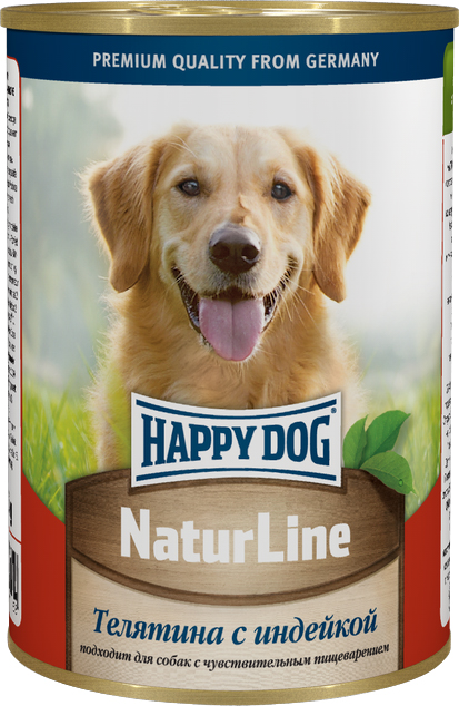 Консервы для собак Happy Dog Natur, с телятиной и индейкой, 400 г71458 Консервы для собак Happy Dog Natur, с телятиной и индейкой, 400 г71458Консервы для собак Happy Dog Natur предназначены для кормления взрослых собак всех пород. Основу рациона собаки должно составлять мясо, ведь именно мясо является источником животного белка - необходимого строительного материала всего организма. Консервы для собак Happy Dog Natur с телятиной и индейкой не содержат сою, искусственные красители и консерванты и приготовлены из ограниченного числа ингредиентов, поэтому вам не составит труда исключить из рациона вашего питомца все потенциальные аллергены. В основе консервов находится высококачественная телятина и индейка, которые придутся по вкусу каждому, даже самому разборчивому в еде животному. Телятина богата качественным белком, витаминами, минералами и содержит лишь небольшое количество холестерина, что положительно сказывается на здоровье сердечно-сосудистой системы. Среди входящих в состав телятины витаминов можно выделить витамины группы B, необходимые для нормальной работы ЦНС и...