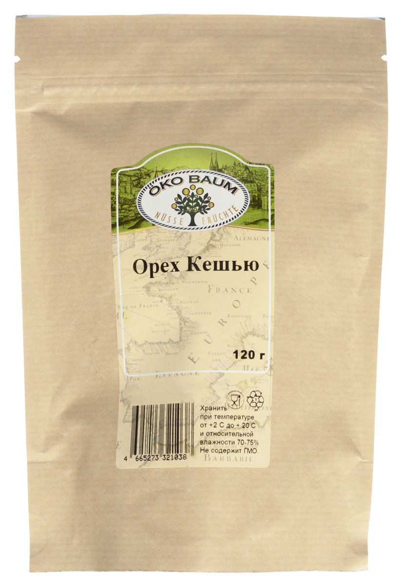 Oko Baum орех кешью, 120 г4665273321038 Oko Baum орех кешью, 120 г4665273321038Кешью (Индийский Орех) — дерево, плод которого является распространённым продуктом питания. Кешью богаты полезными жирными кислотами, витаминами и другими полезными веществами, причем съедая каждый день все лишь горсть орехов можно удовлетворить ежедневную потребность организма во многих из них. Орехи кешью от Oko Baum укрепляют иммунную систему, улучшает обменные процессы в организме, способствуют снижению уровня плохого холестерина в крови и нормализуют деятельность сердечно-сосудистой системы. В качестве вспомогательного средства эти орехи употребляются при зубной боли, псориазе, дистрофии, нарушениях обменных процессов, анемиях.