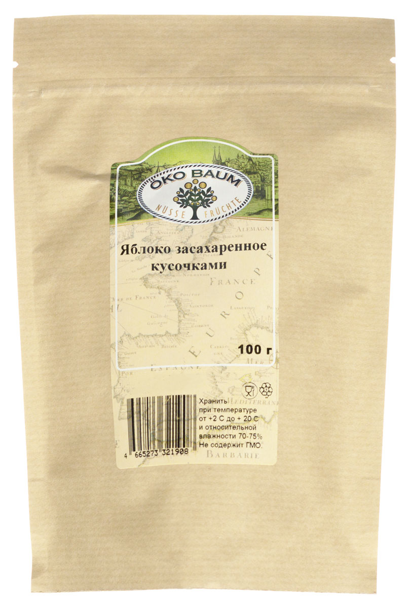 Oko Baum яблоко засахаренное кусочками, 100 г4665273321908 Oko Baum яблоко засахаренное кусочками, 100 г4665273321908Это яблочное лакомство обладает прекрасными вкусовыми качествами и великолепным ароматом. Прекрасно подходит для чаепития, а также в качестве начинки для выпечки, мороженого, желе или для украшения различных сладких блюд. Обязательно придется по душе всем сладкоежкам.