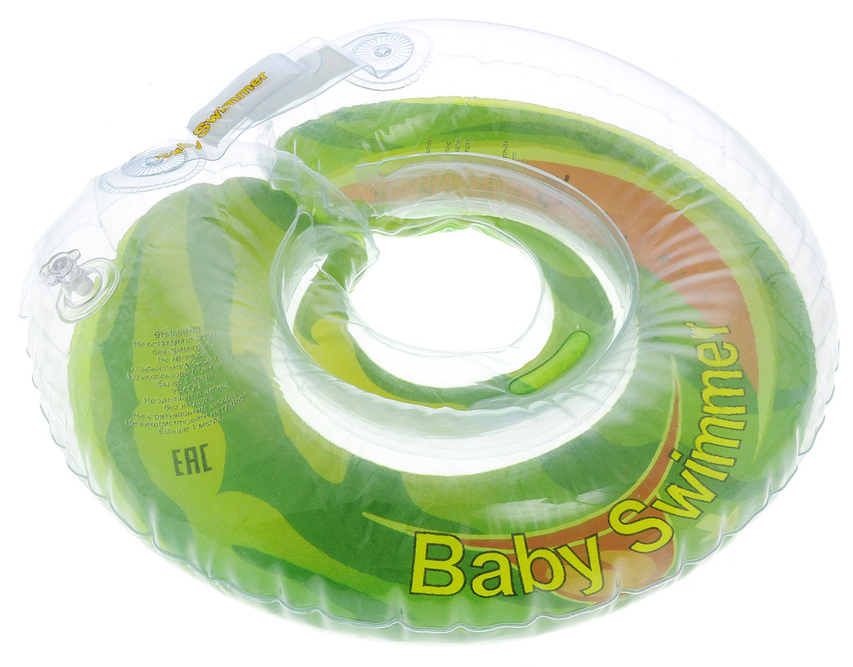Baby Swimmer Круг на шею Арбуз 6-36 кгBS12C_арбуз Baby Swimmer Круг на шею Арбуз 6-36 кгBS12C_арбузКруг на шею Baby Swimmer предназначен для купания малышей с рождения в домашних условиях или на открытом воздухе на глубине не более 1 метра. Одетый на шею ребенка круг не доставляет малышу никакого дискомфорта, ввиду применения технологии внутреннего шва, который делает края мягкими на ощупь. На внутренней стороне круга имеется вставка для подбородка ребенка, которая надежно фиксирует его положение и препятствует соскальзыванию. Двусторонняя липкая застежка сверху и снизу круга обеспечивает повышенную безопасность и позволяет регулировать внутренний размер круга, что делает возможность получить комфортное прилегание к шее ребенка. Благодаря двум раздельным контурам, надувающимся отдельно, создается дополнительная безопасность во время купания ребенка. Круг Baby Swimmer является отличным помощником для родителей и большой радостью для детей, так как дает им возможность полной свободы действий в воде! Круг на шею изготовлен из высококачественных материалов,...