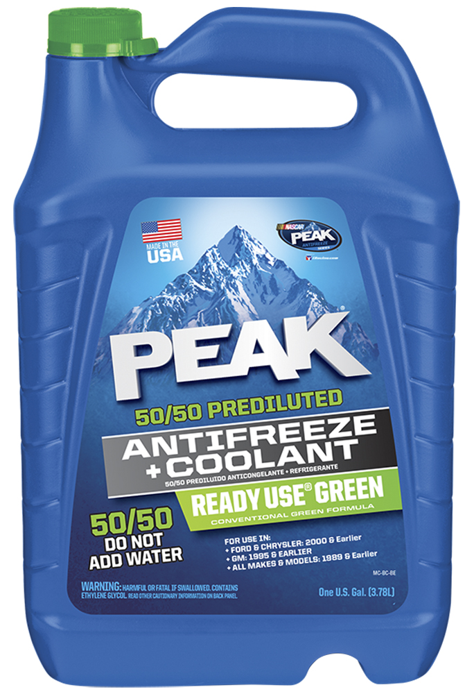 Антифриз PEAK READY USE 50/50, готовый, цвет: зеленый G11; 3,78 л7010031 Антифриз PEAK READY USE 50/50, готовый, цвет: зеленый G11; 3,78 л7010031Высококачественный зеленый антифриз PEAK READY USE на этиленгликолевой основе для использования в легковых автомобилях и грузовиках. Не оказывает вредных воздействий на детали двигателя, выполненные из резины и пластика. PEAK содержит ингибиторы, которые обеспечивают максимальную защиту от замерзания до -37°С и закипания до +109°С (при атмосферном давлении). Запатентованная формула антифриза обеспечивает круглогодичную защиту всех металлов системы охлаждения, включая алюминий, и предотвращает образование ржавчины и коррозии. Соответствует требованиям следующих спецификаций: ASTM D-3306; ASTM D-4340; ASTM D -4985; ASTM D-4656 (50% Blend); ASTM D-5345 (50% Blend); Caterpillar; Chrysler MS7170; Cummins 90T8-4; Ford ESE-M97B44-A; VAG TL 774-C (G11); CM 1825M; GM 1899M; John Deere H24B1/C1; Mack Truck; SAE J1034; SAE J1941; TMC RP 302B; ЯМЗ (РД 37.319.037-06) Совместим со всеми зелеными антифризами. Срок использования 2 года или 120 000 км. пробега.