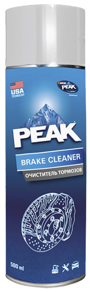 Очиститель тормозов PEAK BRAKE CLEANER, 500 мл7330001 Очиститель тормозов PEAK BRAKE CLEANER, 500 мл7330001Аэрозольный растворитель PEAK BRAKE CLEANER для обезжиривания и удаления загрязнений со всех видов металлических, керамических и стеклянных поверхностей. Области применения: детали тормозной системы; диски и корзины сцепления; детали двигателя и трансмиссии; электрические контакты; детали машин и механизмов, подлежащие очистке и обезжириванию перед монтажом и сборкой. Удаляет пыль, грязь, масло, смазку, тормозную жидкость, лаки, смолы оставляя сухую чистую поверхность. ПРЕИМУЩЕСТВА: Высокая проникающая способность Высокое давление распыления Не оставляет следов и подтеков Экономичность в применение Не содержит ацетон и соединения хлора Не воздействует на озоновый слой ПРИМЕНЕНИЕ: Внимание! ! – Перед применением проверить на совместимость с окрашенными поверхностями и пластиком. Удалите излишки загрязнений подходящими средствами Распылите на поверхность Дайте высохнуть При сильном загрязнении повторите обработку
