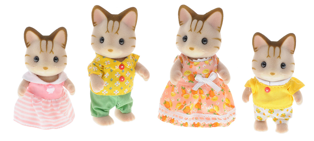 Sylvanian Families Набор фигурок Семья полосатых кошек5180 Sylvanian Families Набор фигурок Семья полосатых кошек5180Набор фигурок Sylvanian Families Семья полосатых кошек не оставит равнодушным ни одного малыша. В комплект входят четыре фигурки очаровательных кошечек, имеющих всевозможные хобби и интересы. Зверьки имеют оригинальное исполнение и приятную на ощупь поверхность. Набор фигурок подходит для сюжетно-ролевых игр малыша, развивает мелкую моторику, координацию движения, фантазию, мышление и воображение малыша. Все элементы выполнены с невероятной тщательностью из безопасных материалов. Компания Sylvanian Families была основана в 1985 году, в Японии. Sylvanian Families очень популярна в Европе и Азии и, за долгие годы существования, компания смогла добиться больших успехов. 3 года подряд в Англии бренд Sylvanian Families был признан Игрушкой Года. Сегодня у героев Sylvanian Families есть собственное шоу, полнометражный мультфильм и сеть ресторанов, работающая по всей Японии. Sylvanian Families - это целый мир маленьких жителей,...