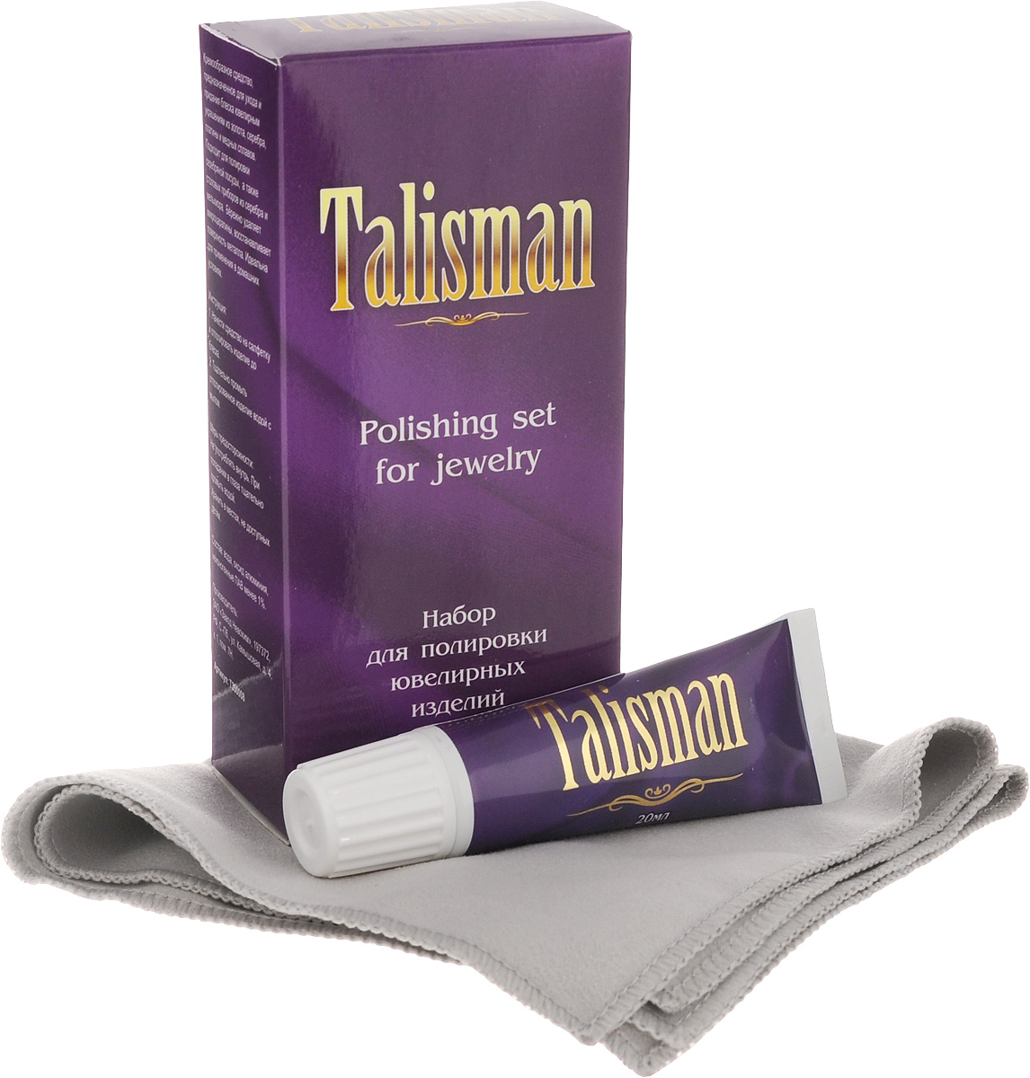 Набор для полировки ювелирных изделий Talisman, 2 предметаТ350008 Набор для полировки ювелирных изделий Talisman, 2 предметаТ350008Специальный набор Talisman состоит из полировальной пасты и салфетки. Кремообразное средство предназначено для ухода и придания блеска ювелирным украшениям из золота, серебра, платины и медных сплавов. Подходит для полировки серебряной посуды, а также столовых приборов из серебра и мельхиора. Бережно удаляет микроцарапины, восстанавливает поверхность металла. Комплектация: полировальная паста, салфетка. Состав пасты: вода, оксид алюминия, неионогенные ПАВ менее 1%. Объем пасты: 20 мл. Размер салфетки: 25 х 25 см. Товар сертифицирован.