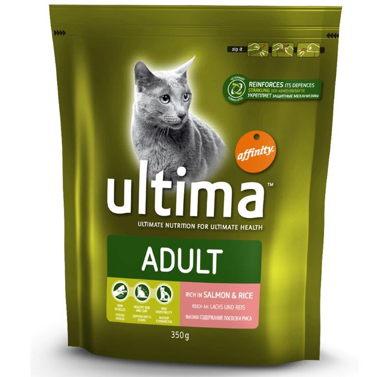 Корм сухой Ultima Adult, для взрослых кошек, с лососем, рисом, злаками, 350 г1850007 Корм сухой Ultima Adult, для взрослых кошек, с лососем, рисом, злаками, 350 г1850007Питательные корма марки Ultima Adult с высоким содержанием высококачественного белка из отборного мяса способствуют развитию крепких мышц. Кальций, фосфор и витамин D укрепляют кости и зубы животных, а сочетание цинка и жирных кислот Омега-3 и Омега-6 позволяет поддерживать хорошее состояние кожи и шерсти у кошек. Ингредиенты кормов легко усваиваются, а клетчатка из свекловичного жома и злаков способствует хорошему пищеварению и усвоению питательных веществ. Питательные корма марки Ultima повышают природный иммунитет кошек благодаря эффективному сочетанию антиоксидантов, клетчатки пребиотического действия и жирных кислот Омега-3. Таким образом, корма способствуют поддержанию здоровья кошек в оптимальном состоянии, доставляя вашим питомцам, наслаждение от каждого приема пищи. Состав: лосось (15%), рис (14%), обезвоженные белки мяса птицы, мука глютеновая кукурузная, кукуруза, пшеница, обезвоженные белки свинины, животный жир, гидролизованные белки животного происхождения,...
