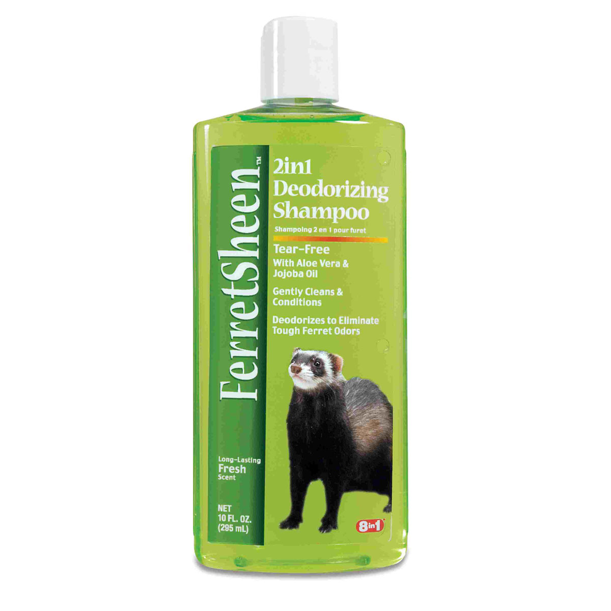 Шампунь для хорьков 8in1 Shampoo Ferretsheen Deodorizing дезодорирующий 295 мл1835288 Шампунь для хорьков 8in1 Shampoo Ferretsheen Deodorizing дезодорирующий 295 мл18352888in1 шампунь для хорьков Shampoo Ferretsheen Deodorizing дезодорирующий 295 мл Шампунь дезодорирующий для хорьков содержит мощные микро-капсулированные ферменты, которые эффективно борются с резким неприятным запахом. Масло жожоба и алоэ вера смягчают кожу и ухаживают за шерстью, позволяя ей выглядеть наилучшим образом. Шампунь не раздражает кожу. После купания шерсть хорька надолго сохраняет приятный аромат огурца и дыни. Полностью намочите шерсть хорька, нанесите шампунь и вспеньте. Для достижения наилучшего результата оставьте шампунь на шерсти в течение нескольких минут, втирая его массажными движениями. Хорошо смойте водой, насухо вытрите и расчешите шерсть зверька.