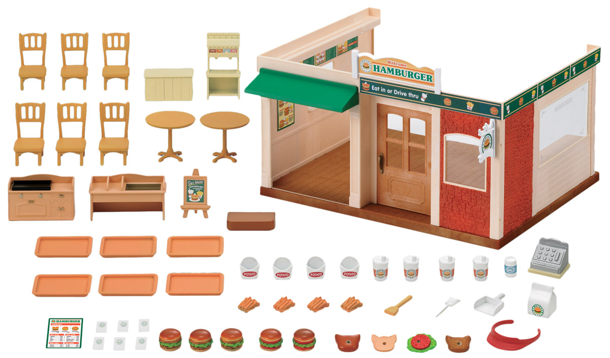 Sylvanian Families Игровой набор Ресторан Гамбургер2807 Sylvanian Families Игровой набор Ресторан Гамбургер2807Игровой набор Ресторан: Гамбургер привлечет внимание вашего ребенка и станет отличным подарком для поклонников жителей чудесной страны Sylvanian Families. С помощью элементов набора ваш ребенок сможет создать для своих любимых героев Sylvanian Families ресторан, который станет отличным местом для семейного отдыха и общения с друзьями. Набор включает здание, мебель (столы, стулья, шкаф), подносы, кассу, муляжи для создания гамбургеров, приборы и другие дополнительные элементы. Совмещается с наборами Трехэтажный дом и Дом Марии. Sylvanian Families - это целый мир маленьких жителей, объединенных общей легендой. Жители страны Sylvanian Families - это кролики, белки, медведи, лисы и многие другие. У каждого из них есть дом, в котором есть все необходимое для счастливой жизни. В городе, где живут герои, есть школа, больница, рынок, пекарня, детский сад и множество других полезных объектов. Жители этой страны живут семьями, в каждой из которой есть дети. В...