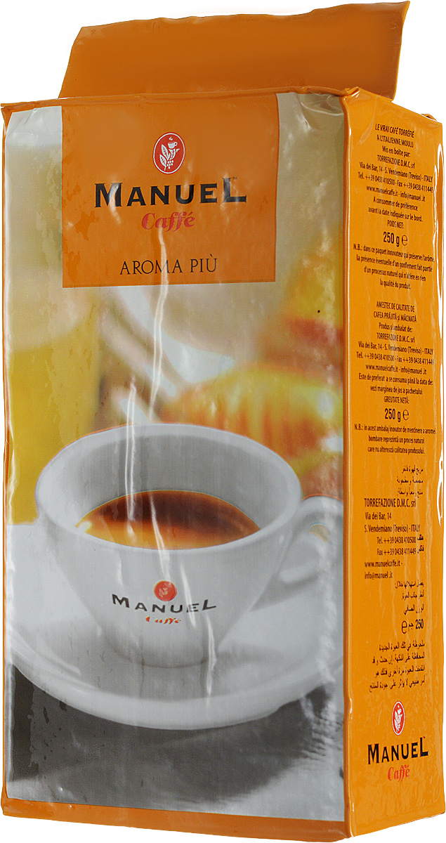 Manuel Aroma Piu кофе молотый, 250 г8006536000066 Manuel Aroma Piu кофе молотый, 250 г8006536000066Кофе Manuel Aroma Piu – изысканная смесь, выпускаемая итальянской компанией Manuel. В состав смеси входят 40 % отборной арабики и 60 % высококачественной робусты. Manuel Aroma Piu создан для любителей сбалансированного кофе. Не обладает ярко выраженными кислотностью и горечью, имеет высокую устойчивую пенку. Обладает плотным телом и устойчивым шоколадным послевкусием. Хорошо подходит для приготовления в автоматических кофемашинах и станет великолепным приобретением для заядлых кофеманов.